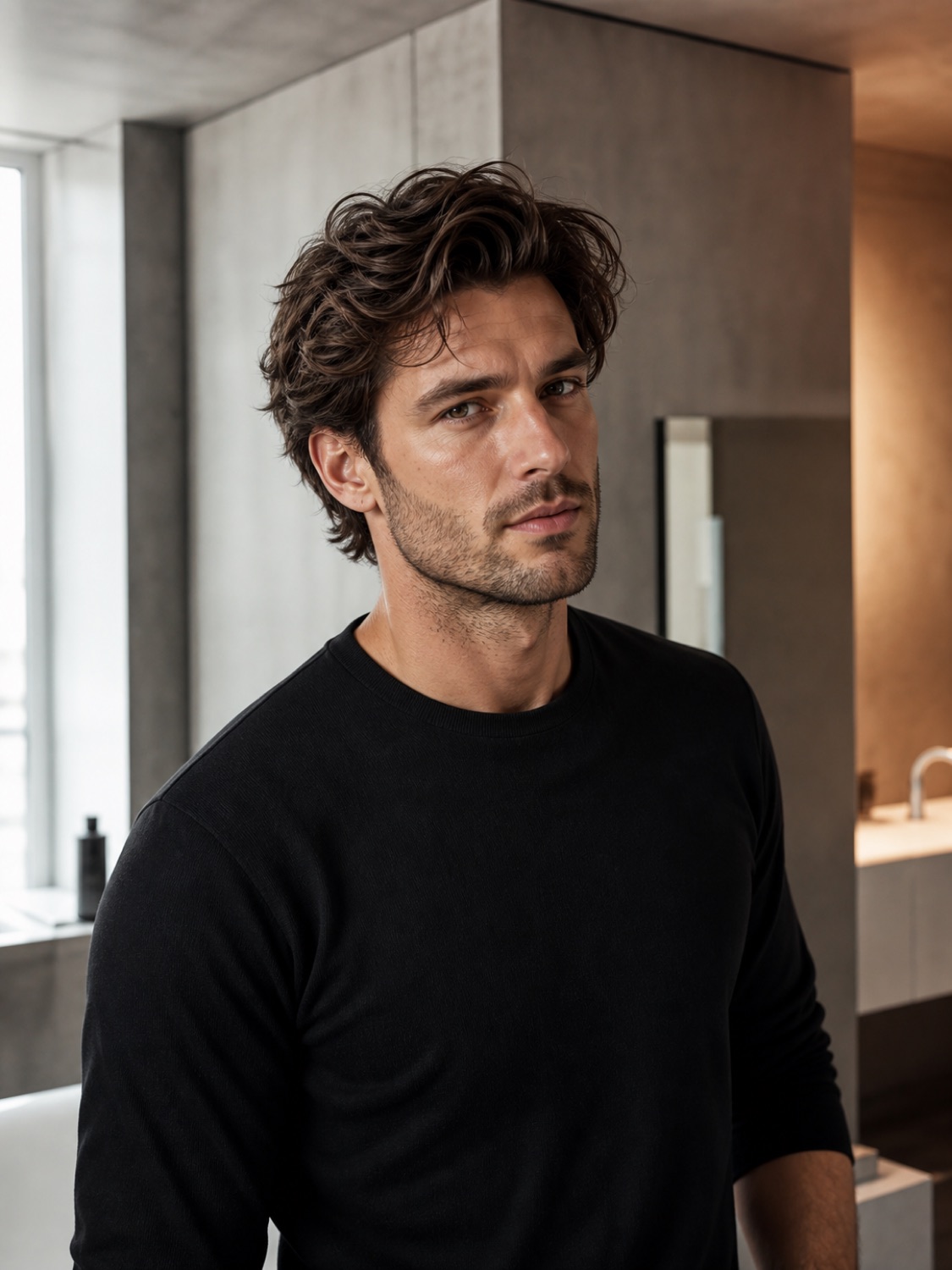 German editorial hair model in a Berlin apartment