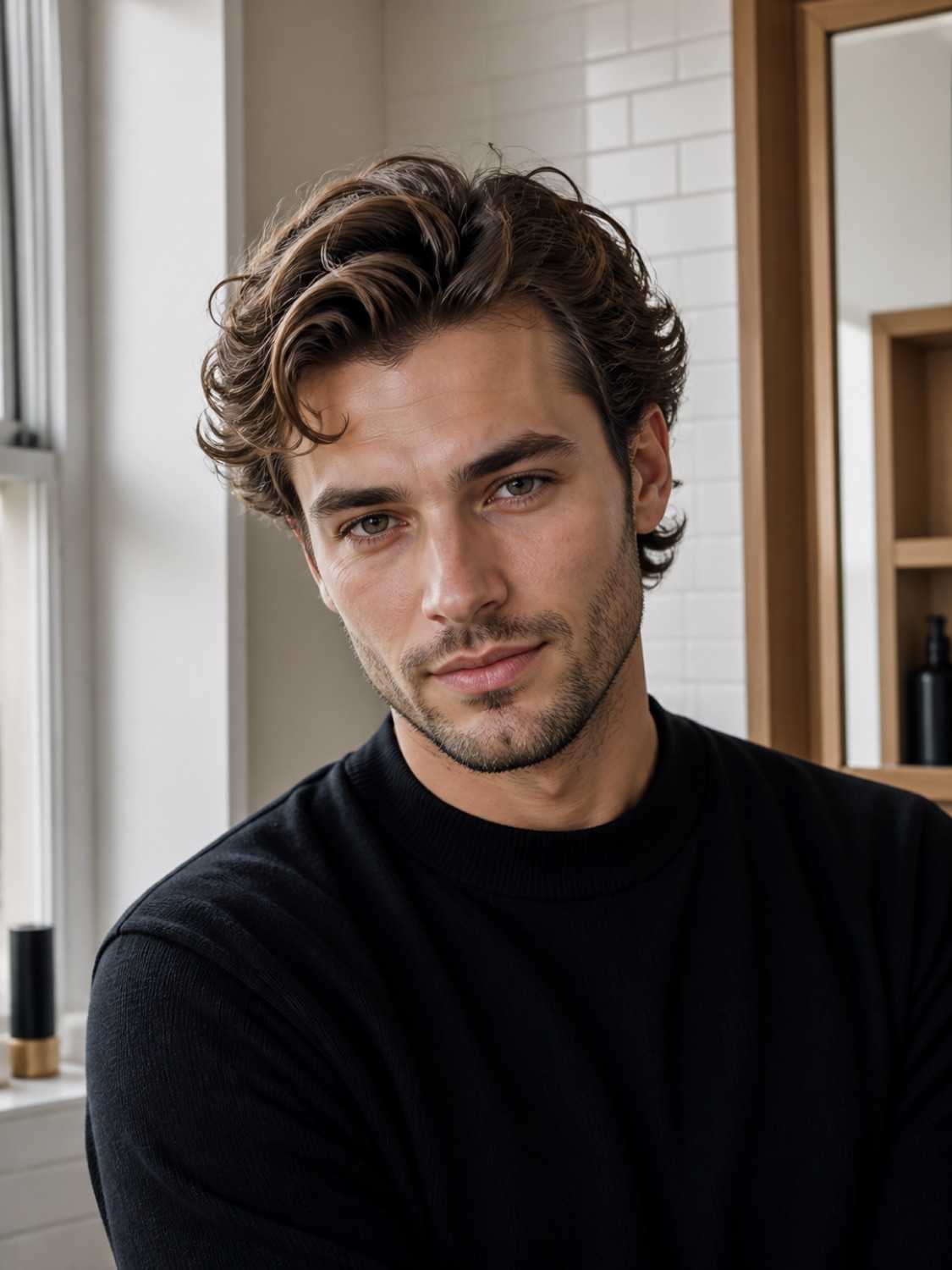 Dutch editorial hair model in an Amsterdam apartment