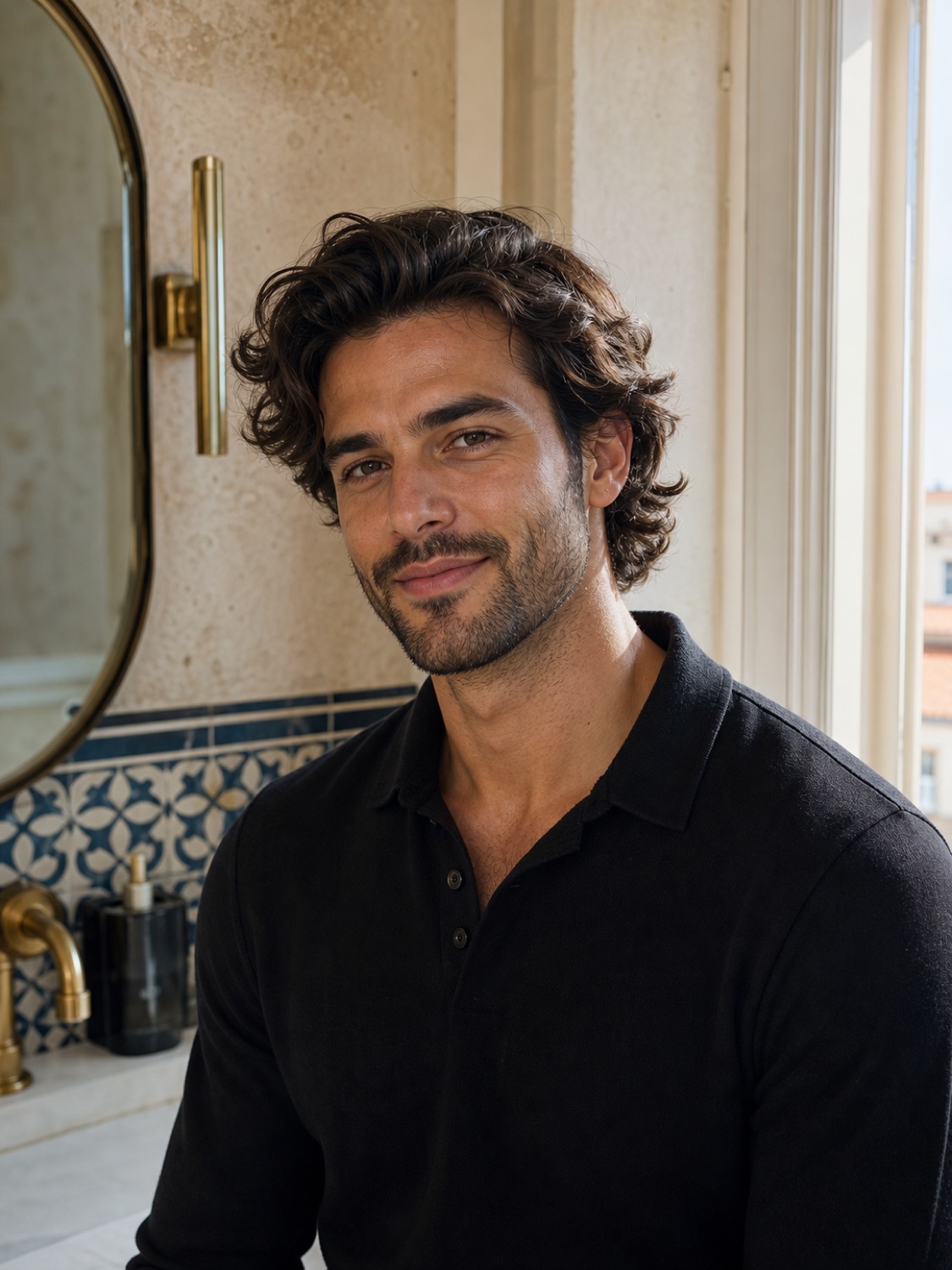 Portuguese editorial hair model in a Lisbon apartment