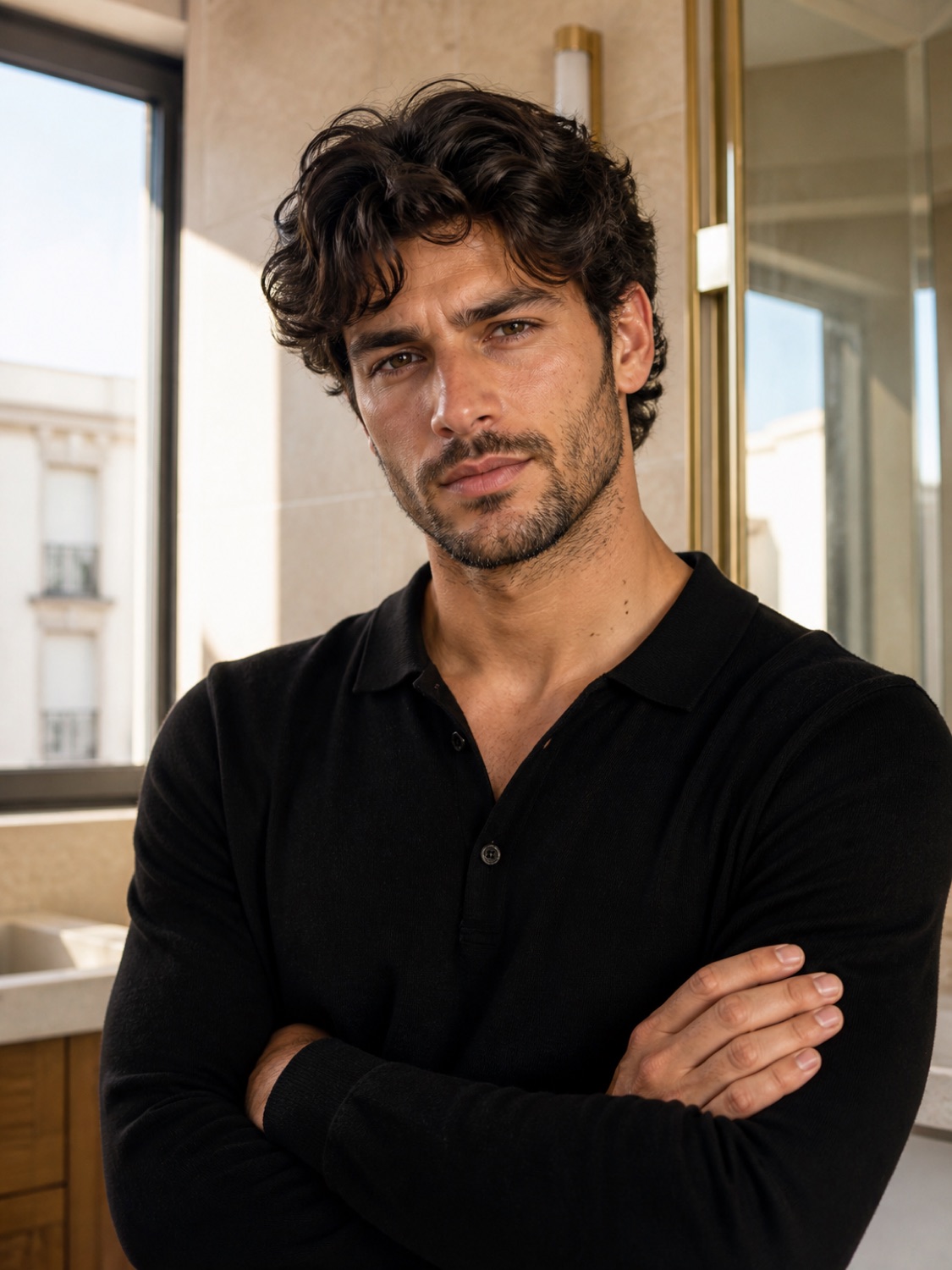 Spanish editorial hair model in a Madrid apartment
